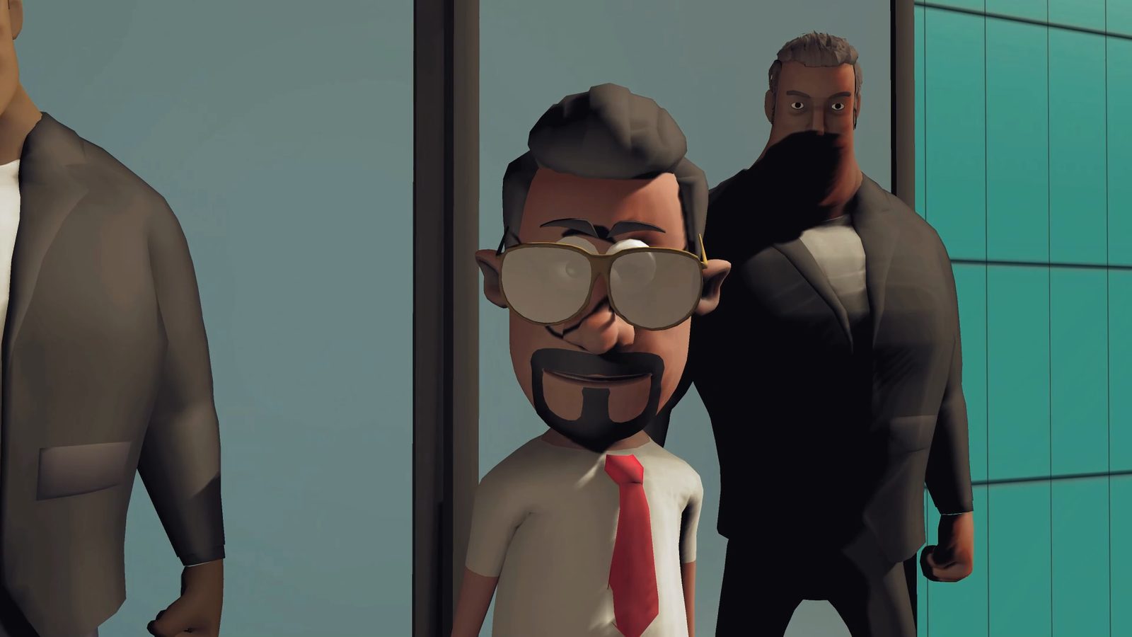 Two-shot with a figure in the foreground