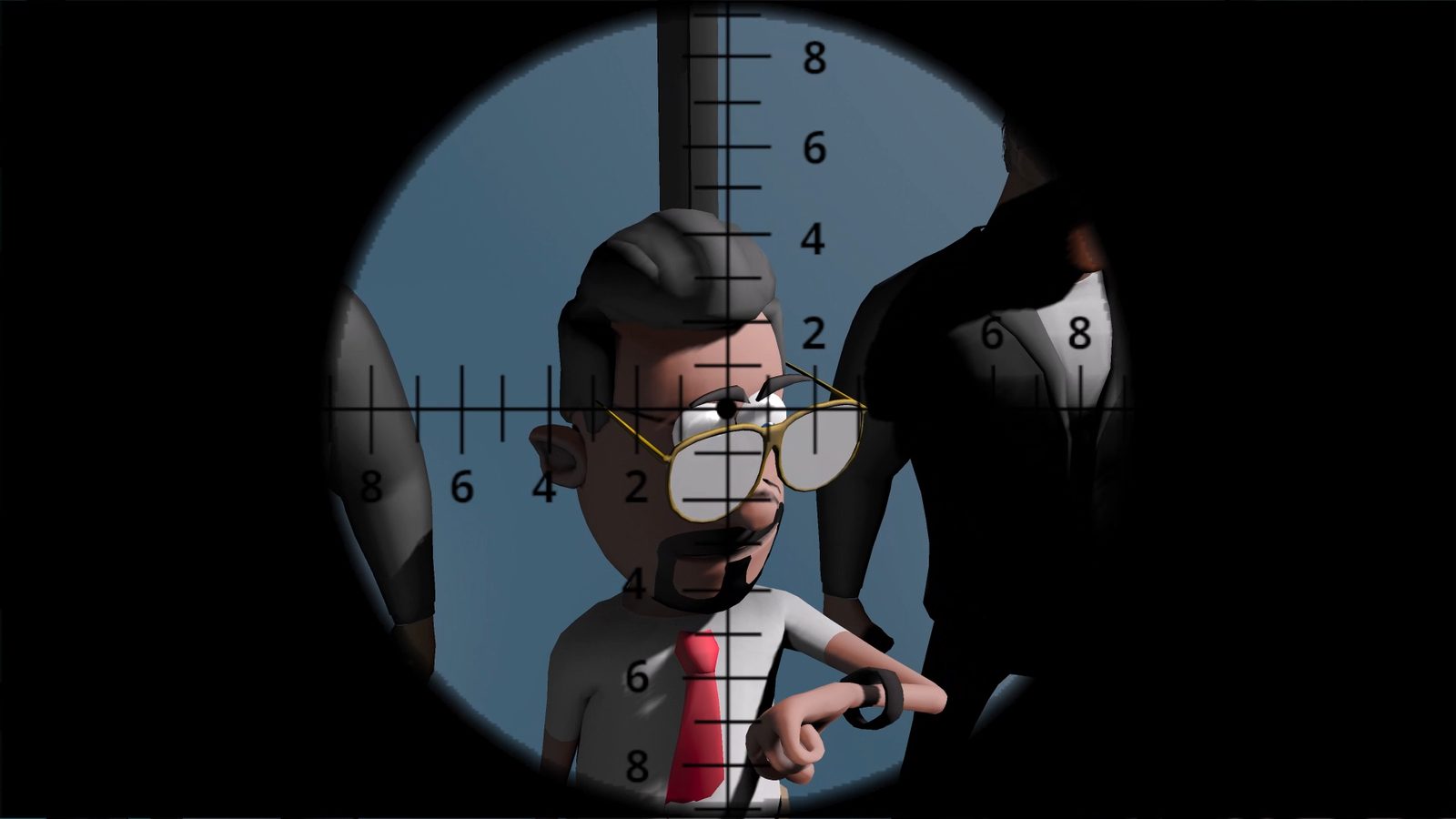 Point-of-view shot through a rifle scope