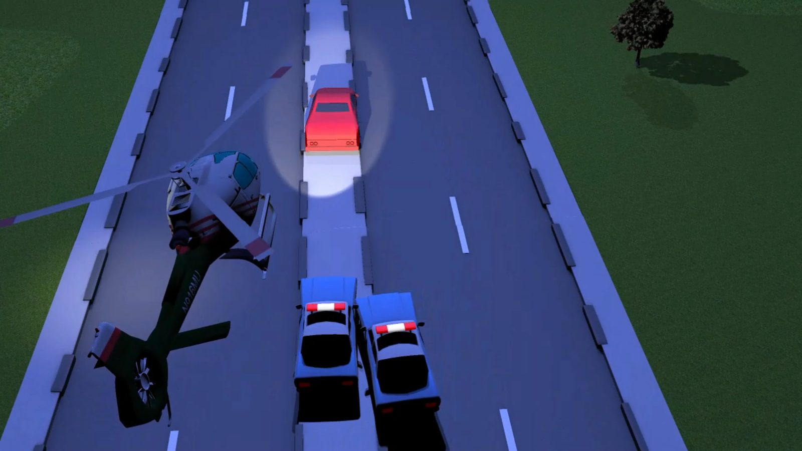 Top-down shot of a highway chase